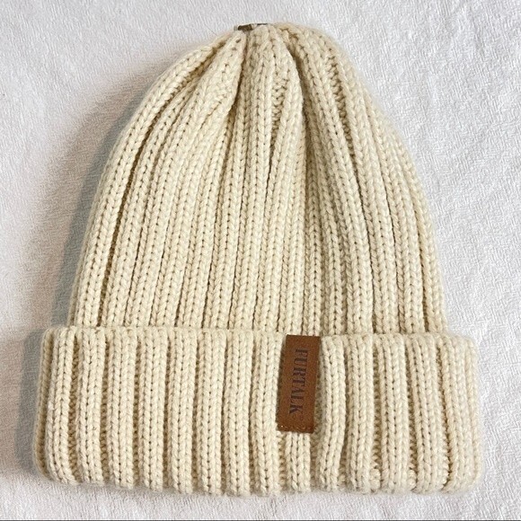 Furtalk Ribbed Knit Beanie Natural One Size - Picture 1 of 6